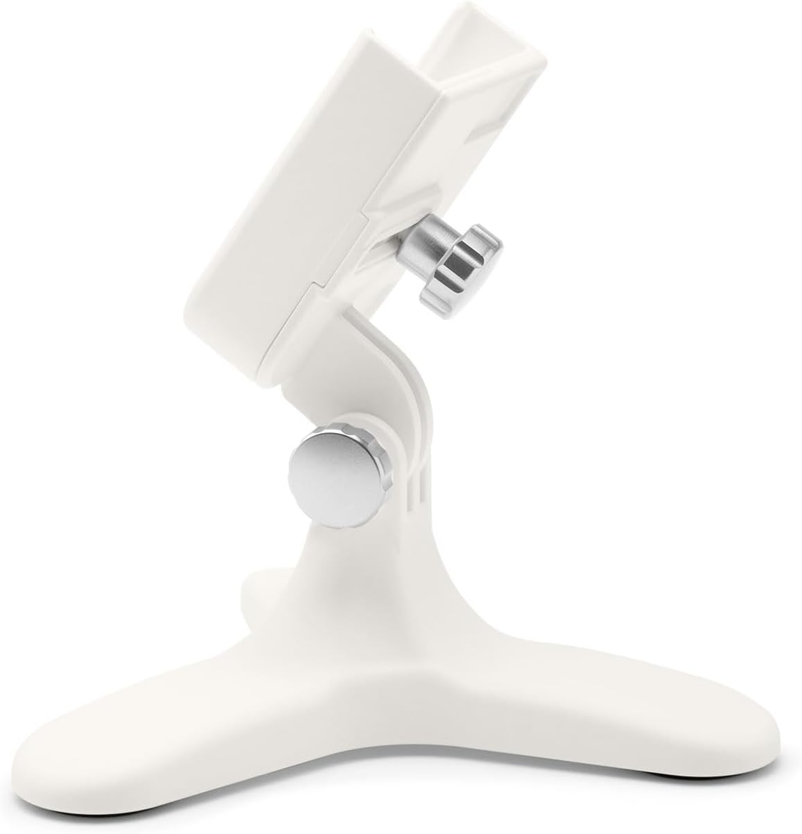WeatherTech DeskFone in White - Adjustable, Universal Cell Phone Holder Mount Stand for Desk, Counter, Table - Tripod Design for iPhone & Smartphone Charging - Silver Metal Knobs