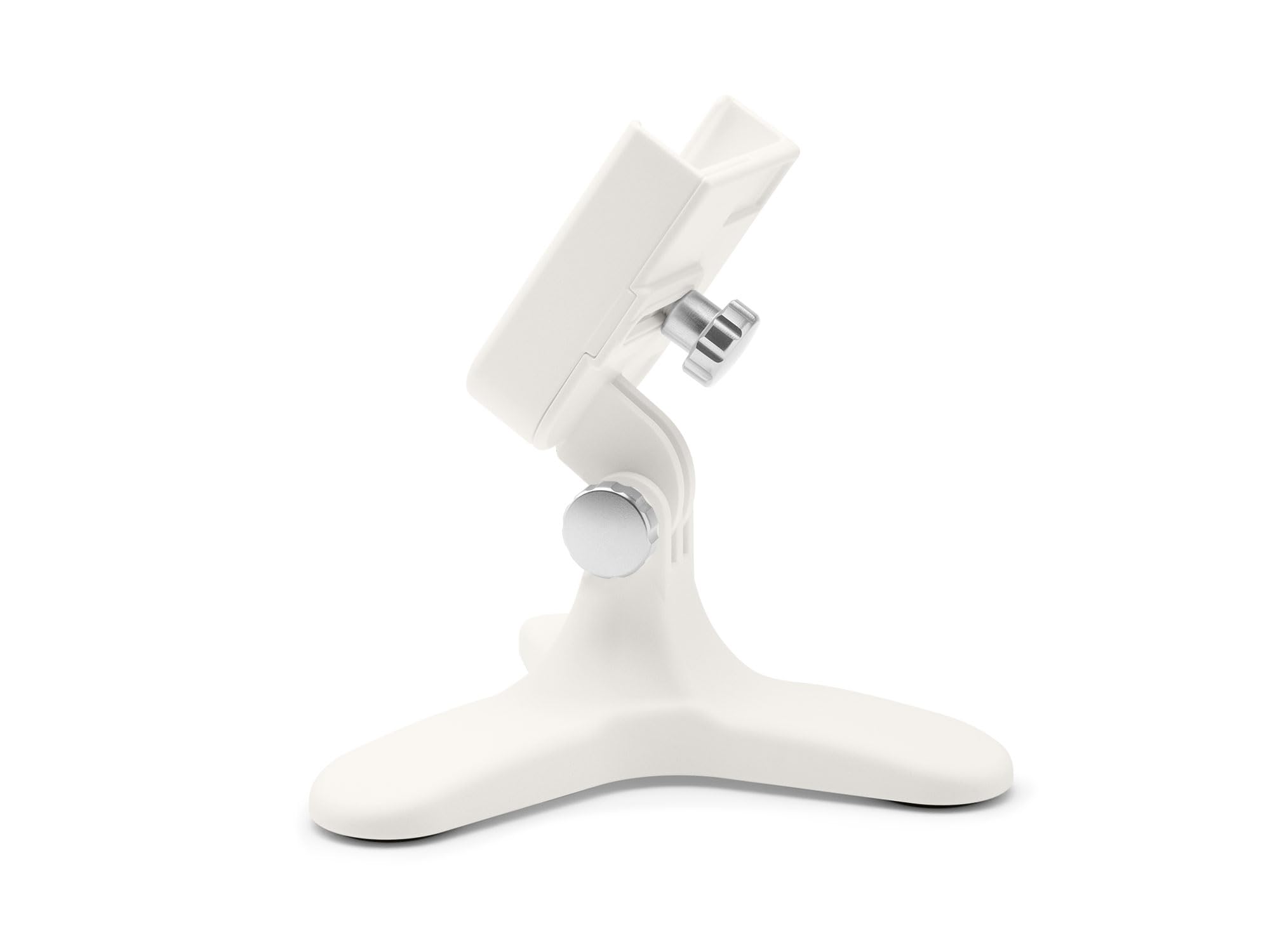 WeatherTech DeskFone in White - Adjustable, Universal Cell Phone Holder Mount Stand for Desk, Counter, Table - Tripod Design for iPhone &amp; Smartphone Charging - Silver Metal Knobs