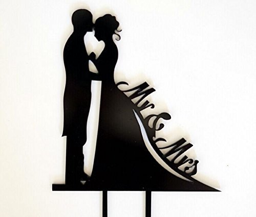 Mr & Mrs Bride and Groom Silhouette Wedding Cake Topper Pick COVERED WITH A PROTECTIVE LAYER WHICH SHOULD BE TORN OFF BEFORE USE(29 optional kinds of styles) by FORSUN