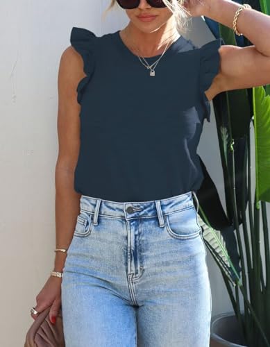 Ezbelle Women's Summer Sleeveless Tops Ruffle Shirts Tank Top Trendy Office Tshirt 20262