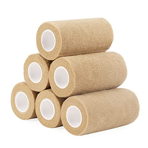 Haftbandage Verband Selbstklebender 10cm x 4,5m, Fixierbinde Selbsthaftend Kohäsive Bandage für Erste Hilfe Dog Tierarztwickelband Sport Elastische Binde für Handgelenk, Füße (Hautfarbe, 6 Rollen) Cover