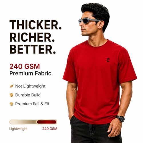 Image of Premium 240 GSM Oversized Round Neck T-Shirt | 100% Cotton | Heavyweight, Soft & Breathable | Relaxed Fit Casual Wear Red