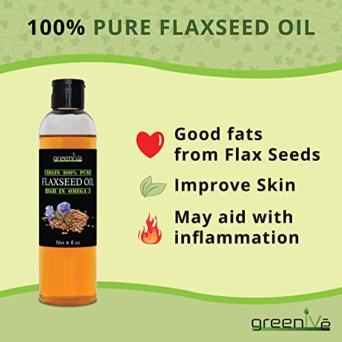 Greenive Flax Seed Oil 100% Pure Cold Pressed High Omegas Exclusively On Amazon (8 Fl Oz) #TOP6