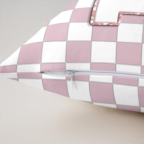Image of Erosebridal Pink Initial M Throw Pillow Covers 18x18 Set of 2 Kawaii Plaid Checkered Pillow Covers Cute Personalized Monogram Cushion Cover Fashion Grids Gingham Pillow Cases for Couch Sofa