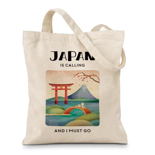 Geondos Japan Tote Bag for Women, Travel Gift for Women, Minimal Aesthetic Style Shopping Bag, Cute Vacation Shoulder Bags for Work Daily Use Trip Lovers