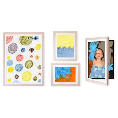 Dynamic Frames Li'l Davinci Front-Open Art Frame Set for 18x24, 12x18, 9x12, and 8.5x11 Items; Store up to 50 Creations Per Frame; Changeable Kids Art Frames EZ Hang Hardware Included; Natural Cover