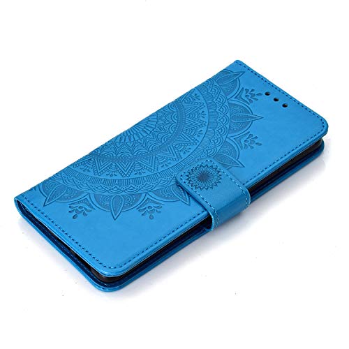 Eyzutak Mandala Phone Cover For Samsung Galaxy S10 Plus, Ultra Slim Flip Case With Card Slot Magnetic Closure Embossing Premium Pu Leather Case With Stand Function And Lanyard, Foldable Motif-Blue #TOP3