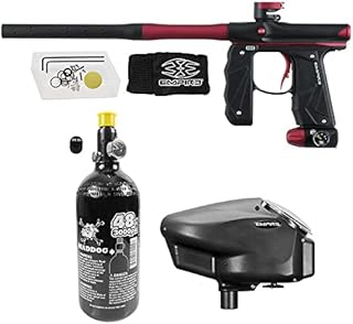 Maddog Empire Mini GS Electronic Full Auto Paintball Gun Marker w/ 48/3000 HPA Paintball Tank & Empire Halo Too Electronic Paintball Loader Starter Package - Dust Black / Dust Red - 2pc Barrel