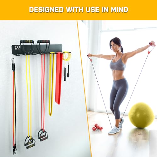 Double Circle Gym Equipment Storage Rack - Multi Purpose Gym Equipment Wall Rack Hanger for Pro Home Gym Storage for Exercise Bands, Barbell Bar, Jump Ropes, Chains, Lifting Belts by Double Circle - Used condition - Image 4