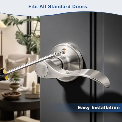 Knobonly 2 Pack Single Side Closet Door Handles, Non-Turning Right and Left Satin Nickel Dummy Door Handle, Door Handle no Lock, Zinc Alloy by Knobonly - Used condition - Image 4