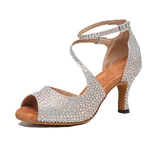 Minishion Ankle Strap Dance Shoes Sparkle Wedding Party Heels with Crystals L522 Gold US 8.5