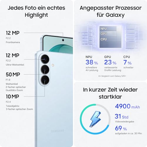 Samsung Galaxy S26+ AI Smartphone mit Galaxy AI, Ohne Vertrag, Handy mit Android, 12 GB RAM, 256 GB Speicher, AP Prozessor, 50 MP, Black, 3 Jahre Herstellergarantie [Exklusiv auf Amazon]