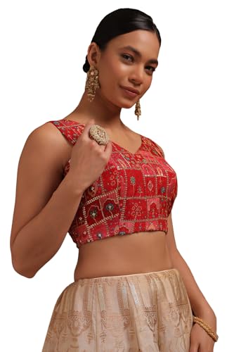 Image of Soch Womens Georgette Floral Print Padded Blouse with Zari