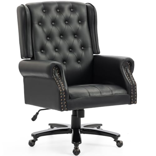 WENTUM Vintage High Back Wingback Executive Office Chair, Black