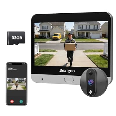 Peephole Camera, Bextgoo 2K Wireless Door Camera with Doorbell, 4.3″ Monitor, 2‑Way Talk, 170° Viewing, AI Motion Detection, Night Vision, 8000mAh Battery & 32G Card Peephole Camera for Apartment Door