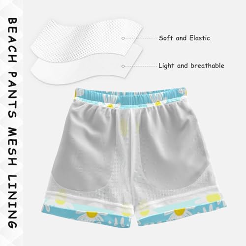 Kids Swim Trunks for Boys, Anti Chafe Swim Trunks for Boys 2 T, Daisies Light Blue4