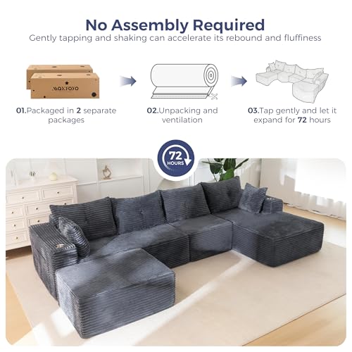 Image of MAXYOYO 132 inch Giant U-Shaped Modular Sectional Couch, Modern Boneless Couch for Living Room, Sofa in A Box, Oversized Sofa with Deep Seat, No Assembly Required, Dark Grey