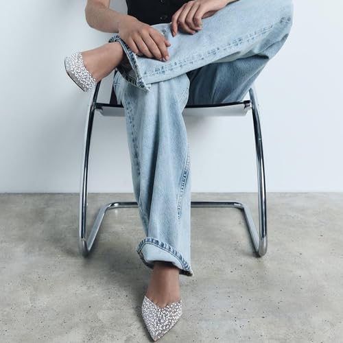 Slingback Kitten Heels for Woman Pearl Crystal Slip On Backless Heeled Sandals Sparkly Party Wedding Rhinestone Pump Shoes2