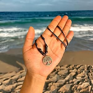 LAVIP Leather Celtic Tree of Life Pendant Necklace Wood Beaded with Adjustable Black Cord Mens Womens