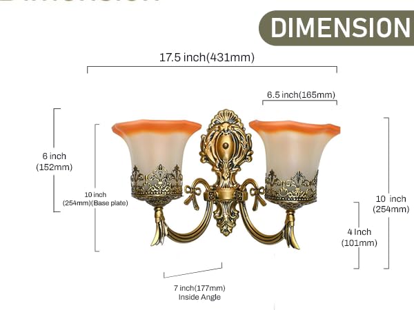 Image of SINOMAN Golden Antique Wall Light Fixture with Multi Glass Shade Curved Arm Industrial Sconce Stylish Home Lighting for Hallway, Vanity, Bedroom, Cafe, Living Room, Bedroom (Double) (Without Bulb)
