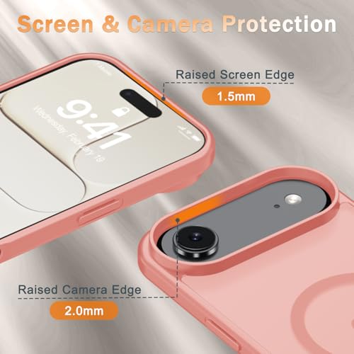Image of YENAPOON for iPhone Air Case, Matte Magnetic Phone Cover [with 1 Screen Protector] [Support for MagSafe] [Shockproof Military Grade Protection] Translucent Frosted Back, Pink