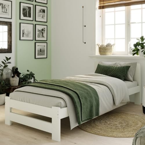 Home Collective Holzbett 100x200 cm mit Lattenrost Modern Bett Kiefer Massiv Bettgestell Einzelbett Massivholzbett Klassisch Komfortabel & Langlebig...