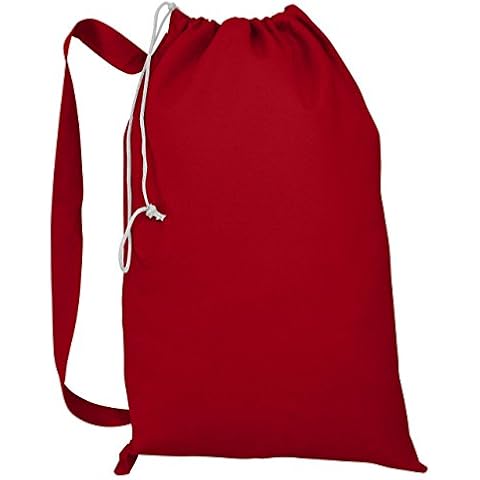 Laundry Bag w/Drawstring Closure Shoulder Straps Heavy Canvas for House, College (Red, Medium - 19"W x 27"H) Cover
