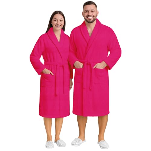 Pearl Linens Cotton Terry Bathrobe, Medium, Hot Pink