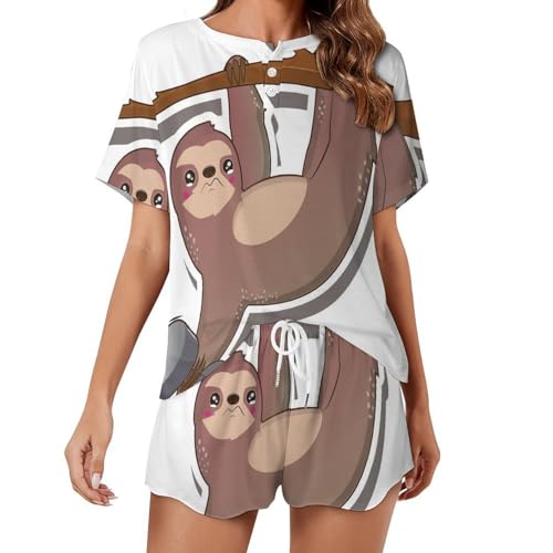 Pyjama paresseux femme manches courtes vêtement de nuit été léger et respirant