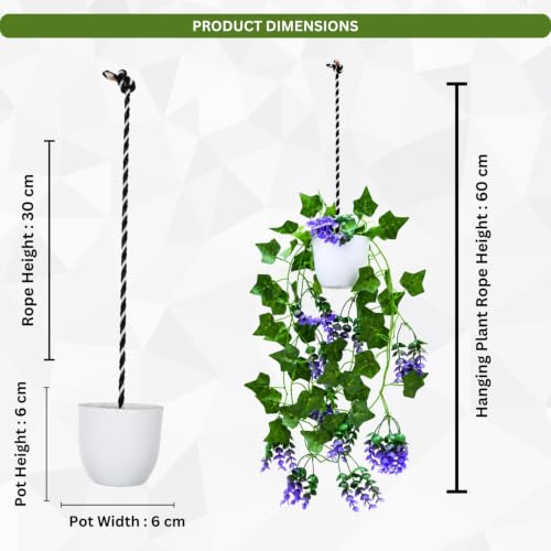 Image of fancymart Artificial Hanging Ivy Plant with White Hanging Pot & Rope, 60 cm Height, Pack of 2, Realistic Green Leaf Creeper for Home, Office, Living Room & Wall Decor