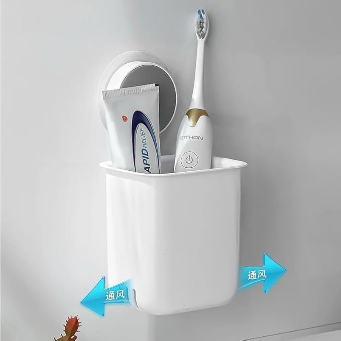 Image of RETAIL PARATPAR Wall Mounted Plastic Toothbrush Holder for Bathroom - Self-Adhesive Waterproof Toothbrush Stand & Storage Shelf - Multi-Use Bathroom Organizer for Toothbrush (TBH White 2 PCS)