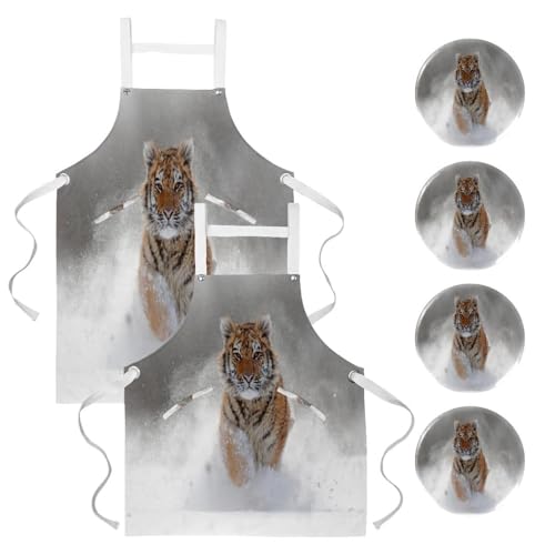 Tablier de cuisine pour restaurant bistrot bar motif tigre neige