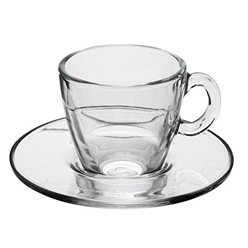 Pasabahce Aqua Service Kaffeetassen mit Teller, Glas, Transparent, 6 Stück