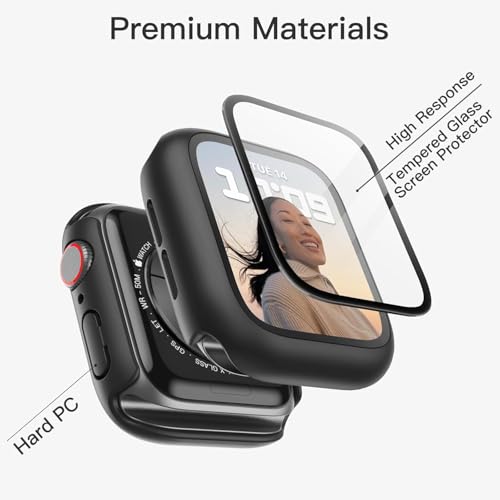 Image of Case with Screen Protector for Apple Watch Series 11 /10 46mm, Overall Protective Cover, Built-in Tempered Glass Film High Sensitivity, 2 Pack (Black)
