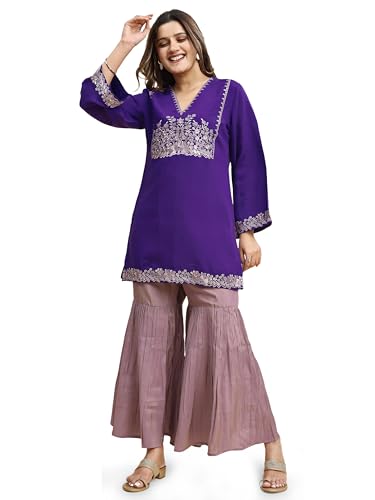 Coord femme violet évitez les fautes de goût avec cet ensemble sharara brodé élégant taille S