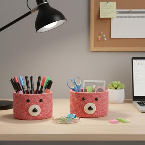 Image of Teddy Eco-Friendly Cotton Rope Basket Set of 2 (6x6 Inch) - Remote Holder for Living Room & Remote stand for Table, Makeup organisers, Jute Planter Basket & Jute Pots for Plants (Red - Combo)