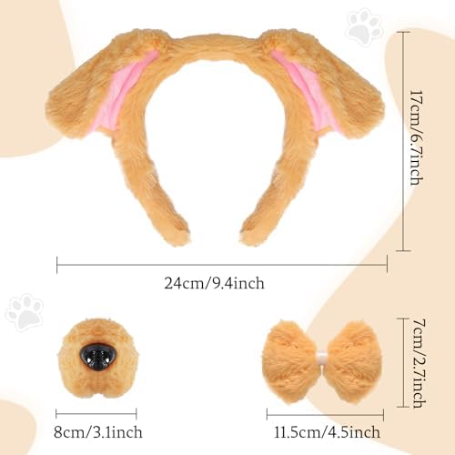 Fumwase Dog Ears Headband Nose Bow Tie Tail Animal Cosplay (Cute Dog) - 1
