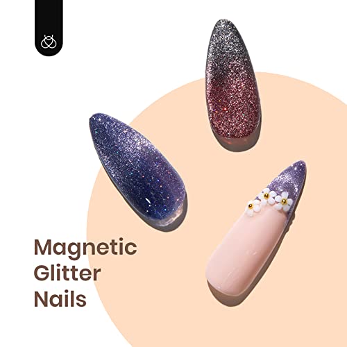 Beetles Gel Nail Polish Kit, 6 Colors Holographic Laser Cat Eyes Gel Polish Set Red Navy Blue Purple Glitter Black Nail Polish With Magnet Soak Off Led Nail Lamp Cured Manicure Kits Diy Home For Women #TOP4