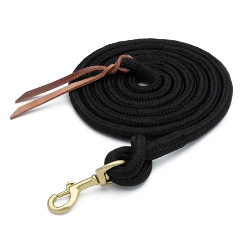 Weaver Equine Performance Lead Rope Black 10 Horse Cowboy Rope with Brass Plated Snap Soft Comfort Grip Barn Horse Tack for Daily Use
