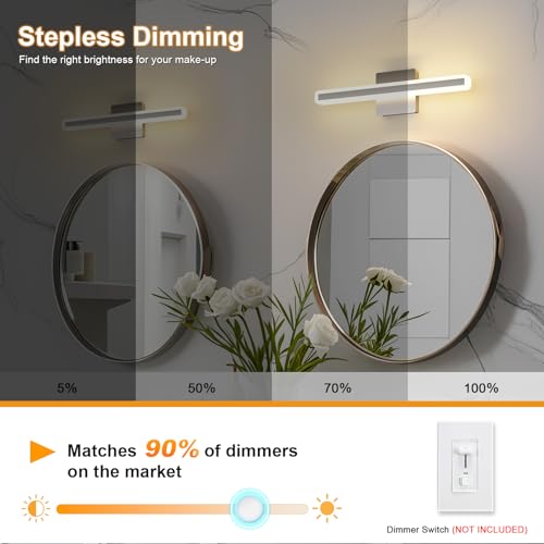 Image of Modern Vanity Light 15.7 inch 16W Dimmable 5CCT Led Bathroom Light Fixture Over Mirror, Brushed Nickel Vanity Light for Bathroom Mirror Cabinets-ETL Certificated