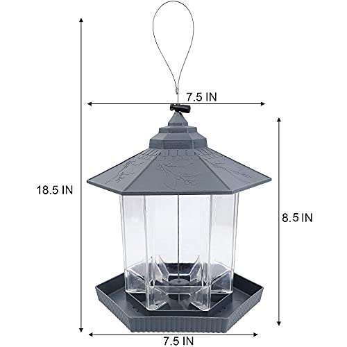 Twinkle Star Wild Bird Feeder, Outdoor Hanging For Garden Yard Decoration, Panorama Gazebo Birdfeeder, Hexagon Shaped With Roof, Grey #TOP5