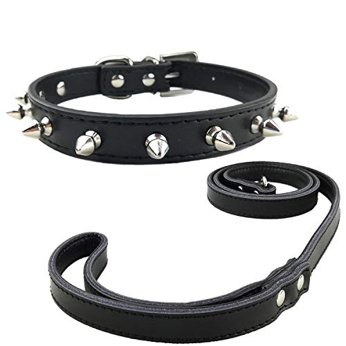 Newtensina Collier de Chien de Mode et Laisse avec des Clous Collier de Chien clouté de Cuir Souple avec Une Laisse pour Les Petits Chiens Cover