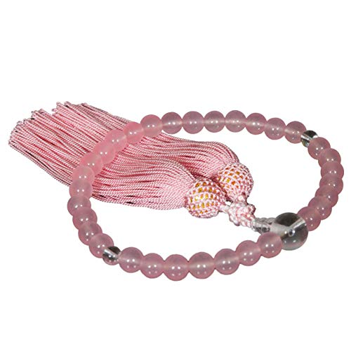 片手念珠 天然石 ローズクオーツ 桐箱入り 女性用 葬儀 葬式 お盆 数珠 お参り ピンク Marycoco(メアリーココ) N-7182