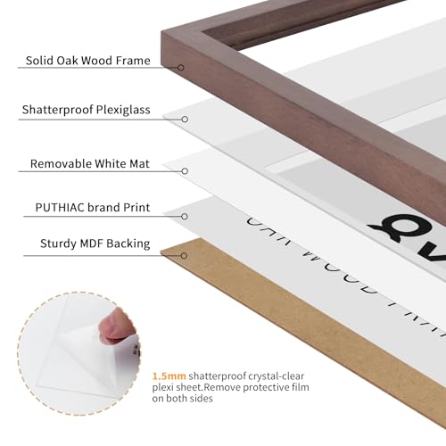 puthiac 8x8 Walnut Oak Wood Picture Frame - 8x8 Photo Frame, 8x8 Picture Frame Wood, Natural Solid Wooden Picture Frames for Wall Art Photo and Prints (3 Pack, Walnut)