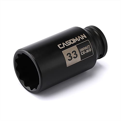 CASOMAN 1/2" Drive x 36 mm Deep 12 PT Impact Socket, CR-MO, 1/2-inch Drive 12 Point Axle Nut Socket for Easy Removal of Axle Shaft Nuts (36MM)
