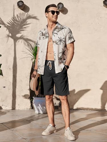 Image of Comdecevis Men's Linen Shorts Casual Elastic Waist Drawstring Summer Beach Vacation Yoga Golf Shorts with Pockets
