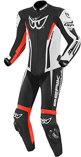 Berik Monza Tuta in pelle da moto monopezzo, nero/bianco/rosso, 54