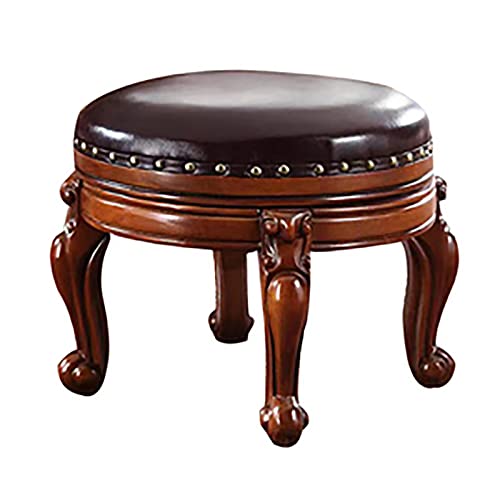 Tabouret de canapé rond multifonction en bois et cuir - 2