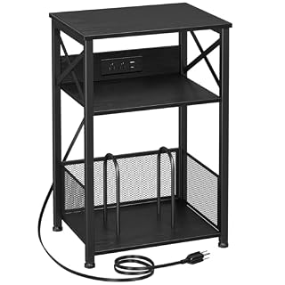 AMHANCIBLE Record Player Stand with Charging Station, Turntable Stand with Storage Cabinet, 3 Tier End Table Hold Up to 100 Albums, Record Stand for Vinyl, Living Room, Black, HETCD01BK-1 - Les Beatles, Paul McCartney, John Lennon, RIngo Starr, George Harrison