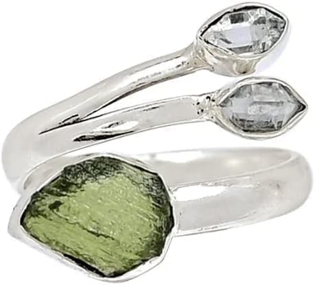Moldavite Ring & Herkimer 925 Solid Sterling Silver Handmade Jewelry Ring For Women Gift Item For Women (10)